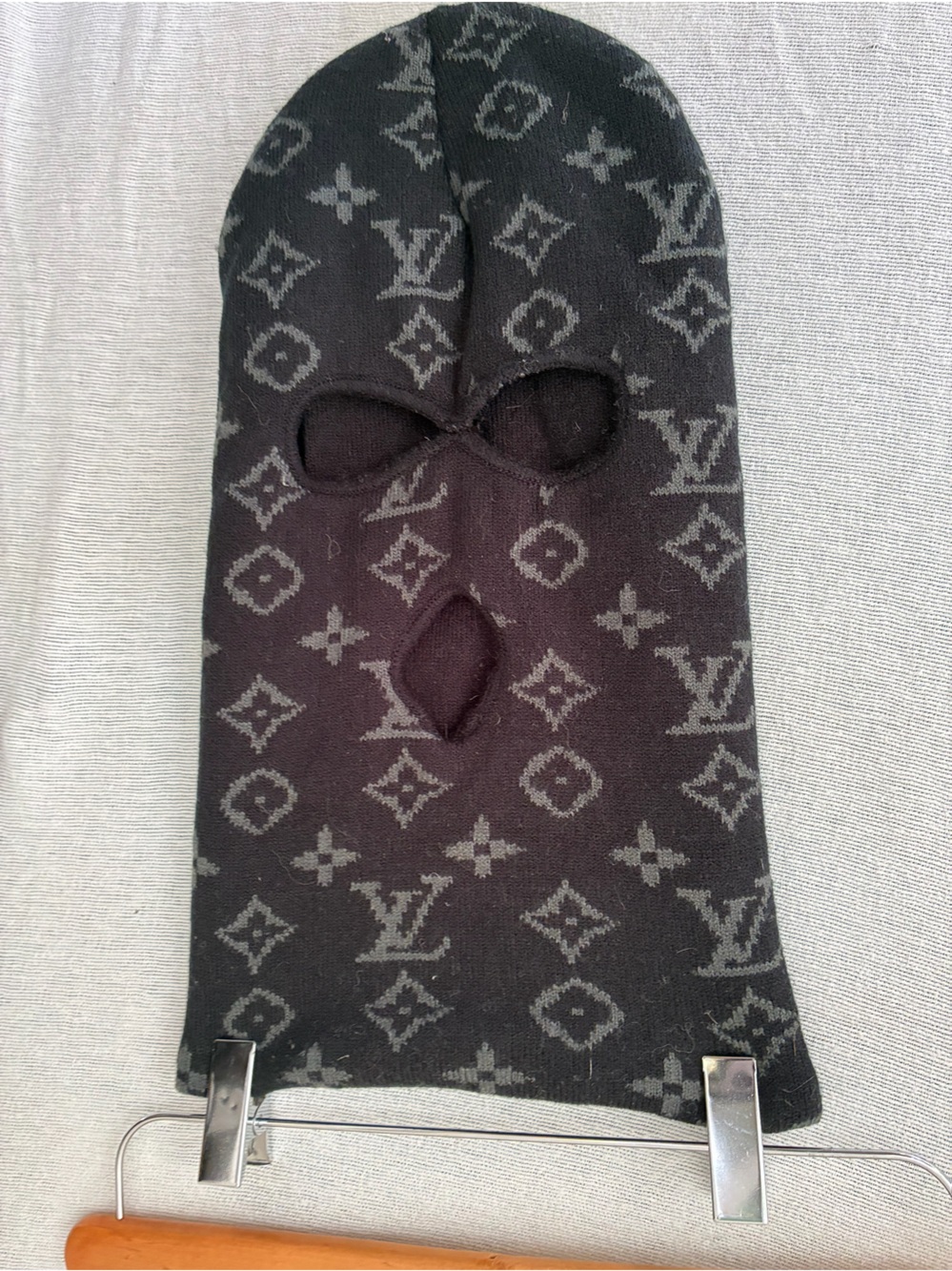 LV Black Knit Balaclava Hat w/ LV Logo , One Size Preowned